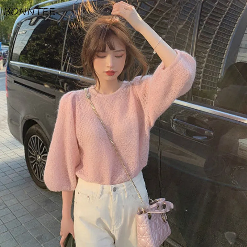 Pullovers Women O-neck Solid Knitting Thin Lantern Sleeve Loose Lazy Elegant Pink Chic Cute Soft Korean Style Sweater Females
Pullovers Women O-neck Solid Knitting Thin Lantern Sleeve Loose Lazy Elegant Pink Chic Cute Soft Korean Style Sweater Females