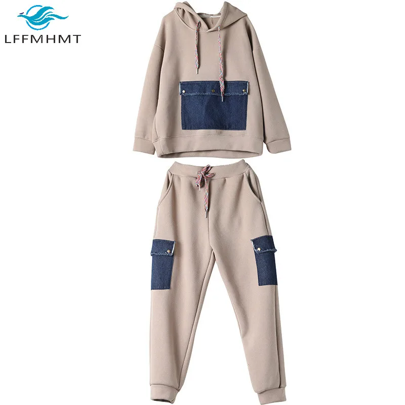 Women Winter Autumn Korean Style Office Lady Casual Oversized Denim Pockets Patchwork Hooded Sweatshirts Pant Two Pieces Sets
Women Winter Autumn Korean Style Office Lady Casual Oversized Denim Pockets Patchwork Hooded Sweatshirts Pant Two Pieces Sets