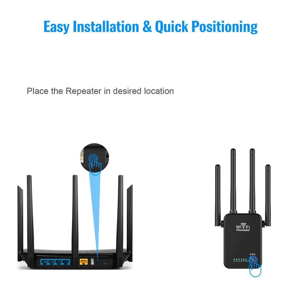 Wireless Router's Wifi Repeater 1200Mbps Dual-Band 2.4/5G 4Antenna Wi-Fi Range Extender Signal Home Network Supplies
Wireless Router's Wifi Repeater 1200Mbps Dual-Band 2.4/5G 4Antenna Wi-Fi Range Extender Signal Home Network Supplies