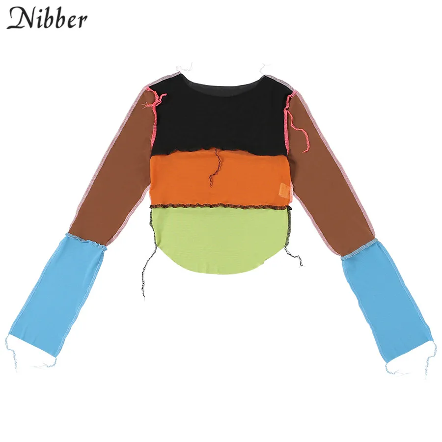 Nibber Autumn new patchwork design mesh long sleeve crop top for women Punk style see-through sexy T-shirt street casual wear 
Nibber Autumn new patchwork design mesh long sleeve crop top for women Punk style see-through sexy T-shirt street casual wear