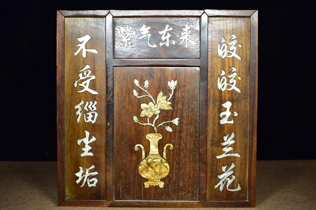 10"Chinese Folk Collection Old Rosewood mosaic shell vase couplet Middle Hall Box Box storage box Office Ornaments Town House
10"Chinese Folk Collection Old Rosewood mosaic shell vase couplet Middle Hall Box Box storage box Office Ornaments Town House