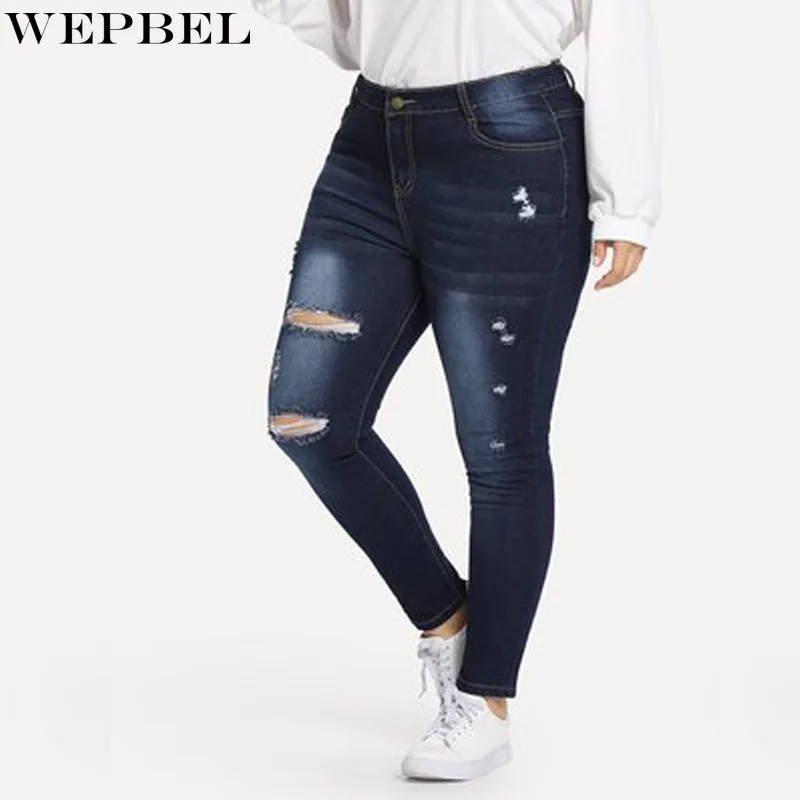 WEPBEL Jeans Women's Casual Solid Color Ripped Skinny Denim Pants Summer High Waist Stretch Hole Denim Pencil Pants Plus Size
WEPBEL Jeans Women's Casual Solid Color Ripped Skinny Denim Pants Summer High Waist Stretch Hole Denim Pencil Pants Plus Size