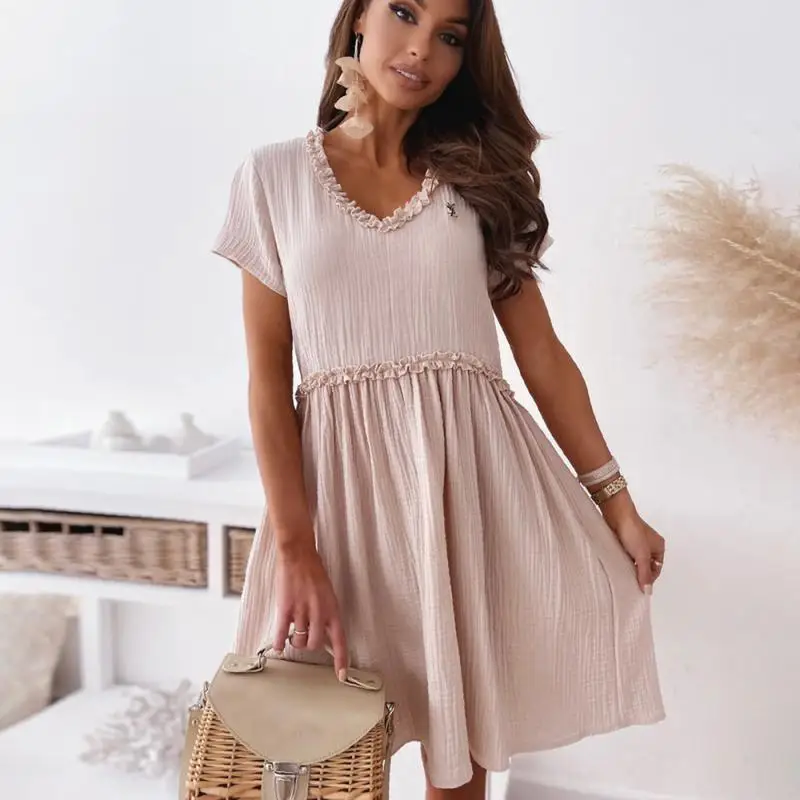 Summer Women Dress 2021 Short Sleeve O-Neck Elegant Dresses Solid Color Vintage Cotton Office Ladies Dresses for Woman Robe
Summer Women Dress 2021 Short Sleeve O-Neck Elegant Dresses Solid Color Vintage Cotton Office Ladies Dresses for Woman Robe