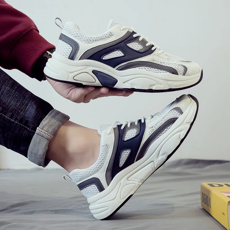 Кроссовки мужские массивные, спортивная обувь для бега на толстой подошве, дышащие сетчатые, со шнуровкой 
Кроссовки мужские массивные, спортивная обувь для бега на толстой подошве, дышащие сетчатые, со шнуровкой