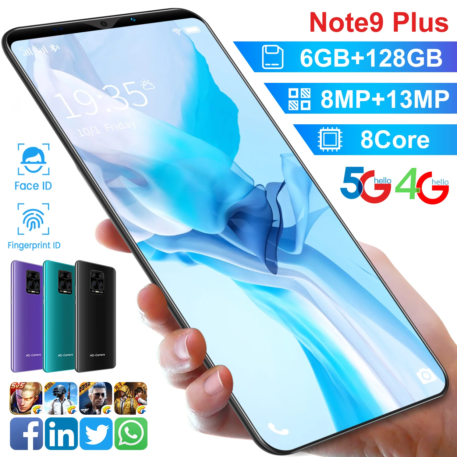 Radmi Note9 Plus 5.8Inch Smartphone Global Version 6G 128G Android Celular HD Screen Face ID Google Play 5G 4G Network Cellphone
Radmi Note9 Plus 5.8Inch Smartphone Global Version 6G 128G Android Celular HD Screen Face ID Google Play 5G 4G Network Cellphone