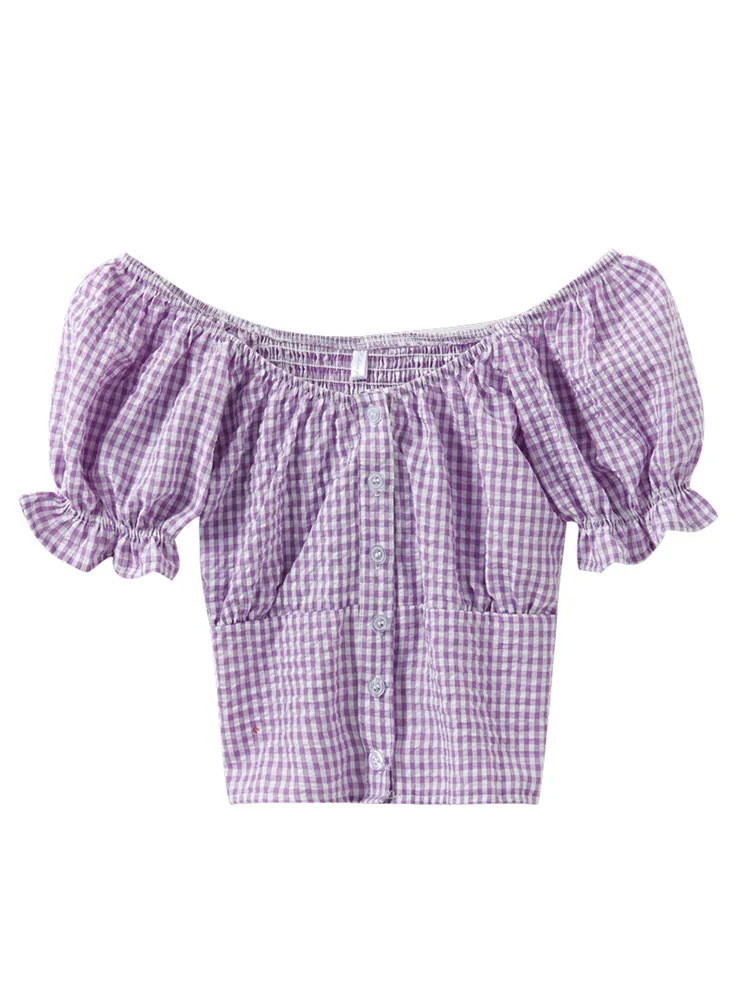 Square Collar off-the-Shoulder Short Shirt French Style Taro Purple Plaid Girl Puff Sleeve BM Top Design Sense Non-mainstream
Square Collar off-the-Shoulder Short Shirt French Style Taro Purple Plaid Girl Puff Sleeve BM Top Design Sense Non-mainstream