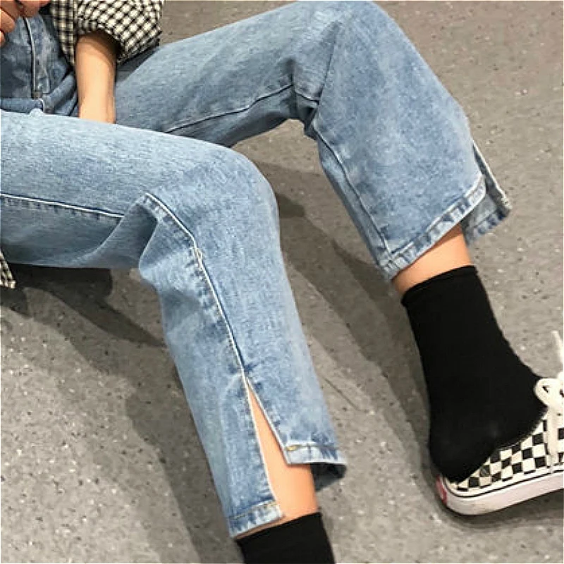 Straight Jeans Women Vintage Harajuku Simple All-match BF Style Chic Street Womens Denim Trousers Pockets Bleached High Waist 
Straight Jeans Women Vintage Harajuku Simple All-match BF Style Chic Street Womens Denim Trousers Pockets Bleached High Waist
