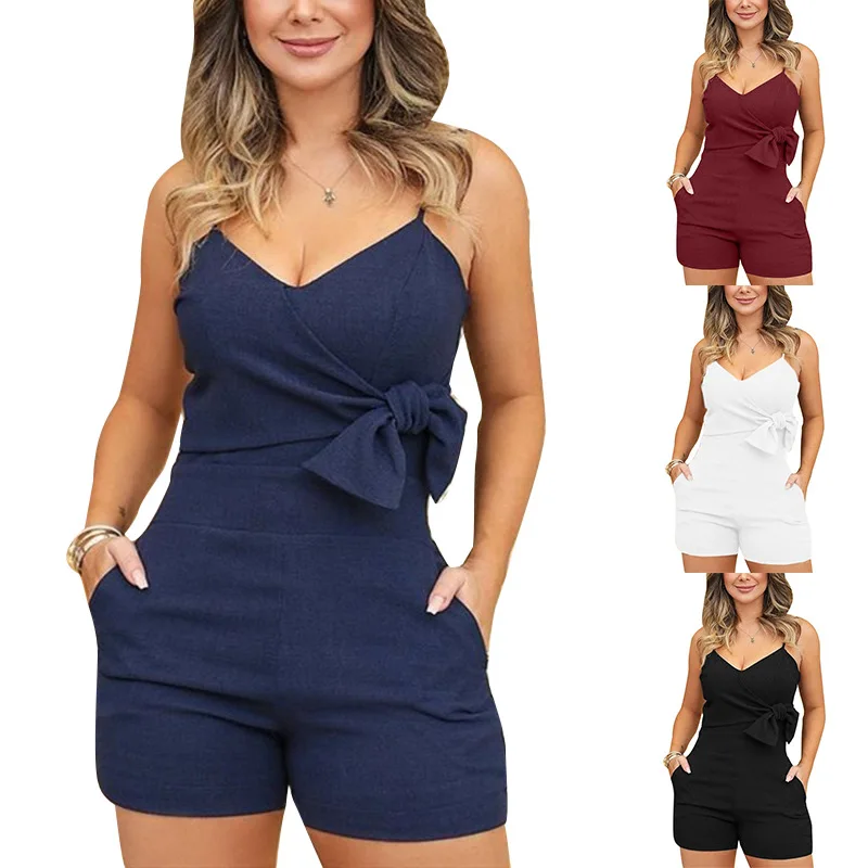 2020 Women's Sling Low Chest Knot Solid Color Jumpsuit Female Clothing Rompers Soild Color Summer Short Sleeve Shorts Rompers
2020 Women's Sling Low Chest Knot Solid Color Jumpsuit Female Clothing Rompers Soild Color Summer Short Sleeve Shorts Rompers