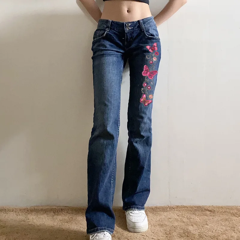 Alt Vintage Low Rise Pants Women Straight Jeans Y2K Aesthetic Butterfly Embroidery Mom Denim Trousers Streetwear Baggy Pants
Alt Vintage Low Rise Pants Women Straight Jeans Y2K Aesthetic Butterfly Embroidery Mom Denim Trousers Streetwear Baggy Pants