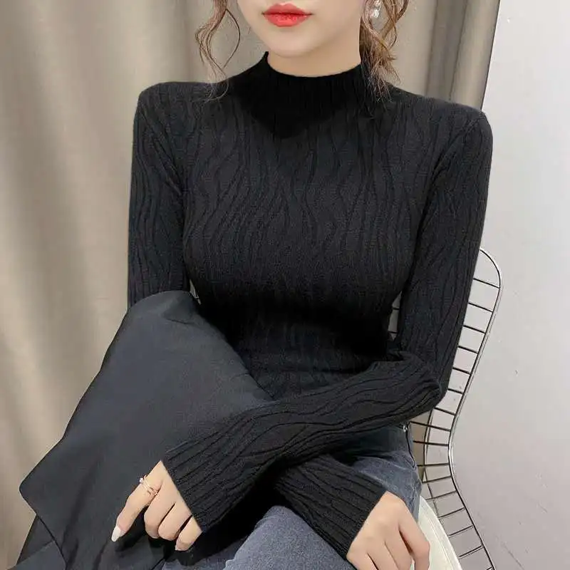 Autumn And Winter New Fashion Women's Long Sleeved Knitted Sweater Half High Collar Solid Color Slimversatile Lady Sweater Top
Autumn And Winter New Fashion Women's Long Sleeved Knitted Sweater Half High Collar Solid Color Slimversatile Lady Sweater Top