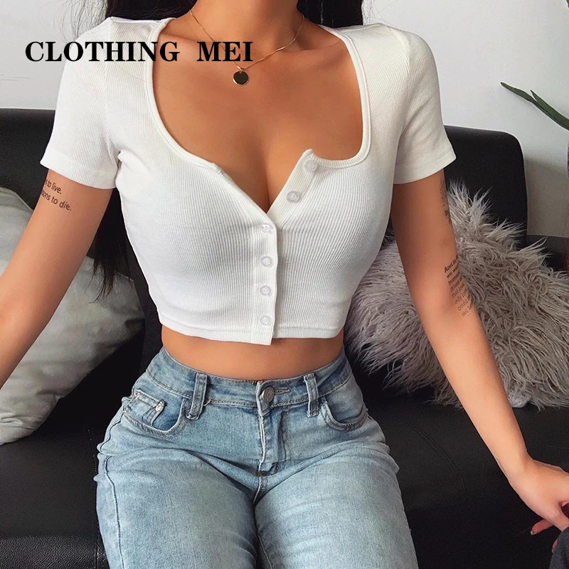 Summer Women's New Button Cardigan U-neck Cocktail Sexy Short Sleeve Top Casual Knitted Button Slim Short Pure Color Top T-shirt
Summer Women's New Button Cardigan U-neck Cocktail Sexy Short Sleeve Top Casual Knitted Button Slim Short Pure Color Top T-shirt