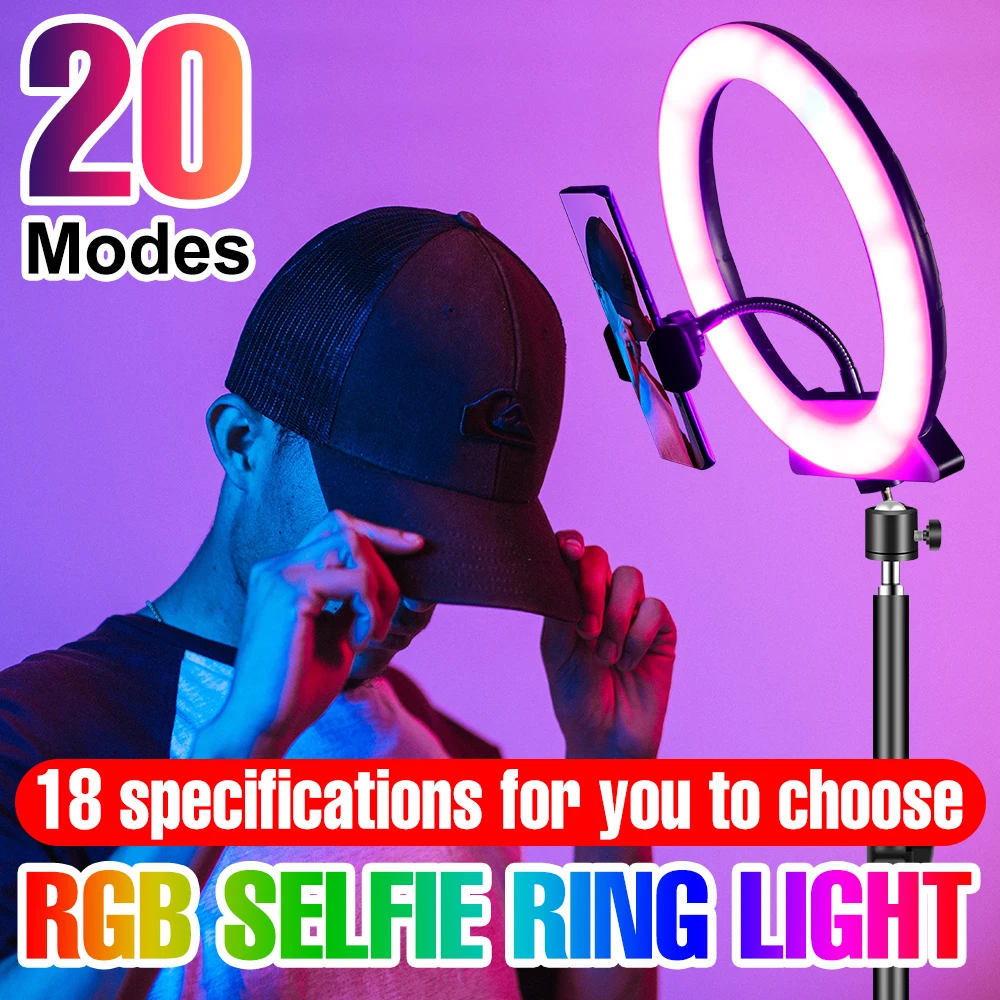 Круглый светодиодный кольцевой светильник RGB для селфи, лампа с регулируемой яркостью для фотосъемки, с USB и штативом, 5 В
Круглый светодиодный кольцевой светильник RGB для селфи, лампа с регулируемой яркостью для фотосъемки, с USB и штативом, 5 В