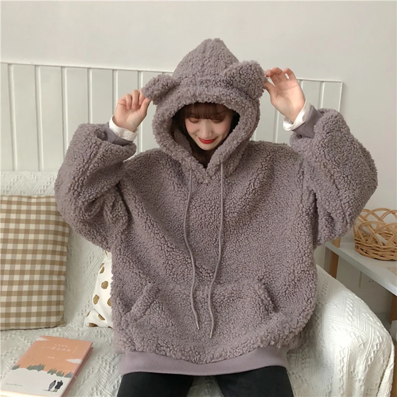 Lucyever Kawaii Bear Ear Furry Hoodie Women 2020 Winter Warm Thicken Plush Hooded Pullovers Woman Korean Casual Sweatshirt Mujer
Lucyever Kawaii Bear Ear Furry Hoodie Women 2020 Winter Warm Thicken Plush Hooded Pullovers Woman Korean Casual Sweatshirt Mujer