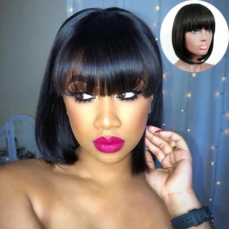 Women with short straight Bobo hair synthetic wigs with bangs heat-resistant party role-playing wigs
Women with short straight Bobo hair synthetic wigs with bangs heat-resistant party role-playing wigs