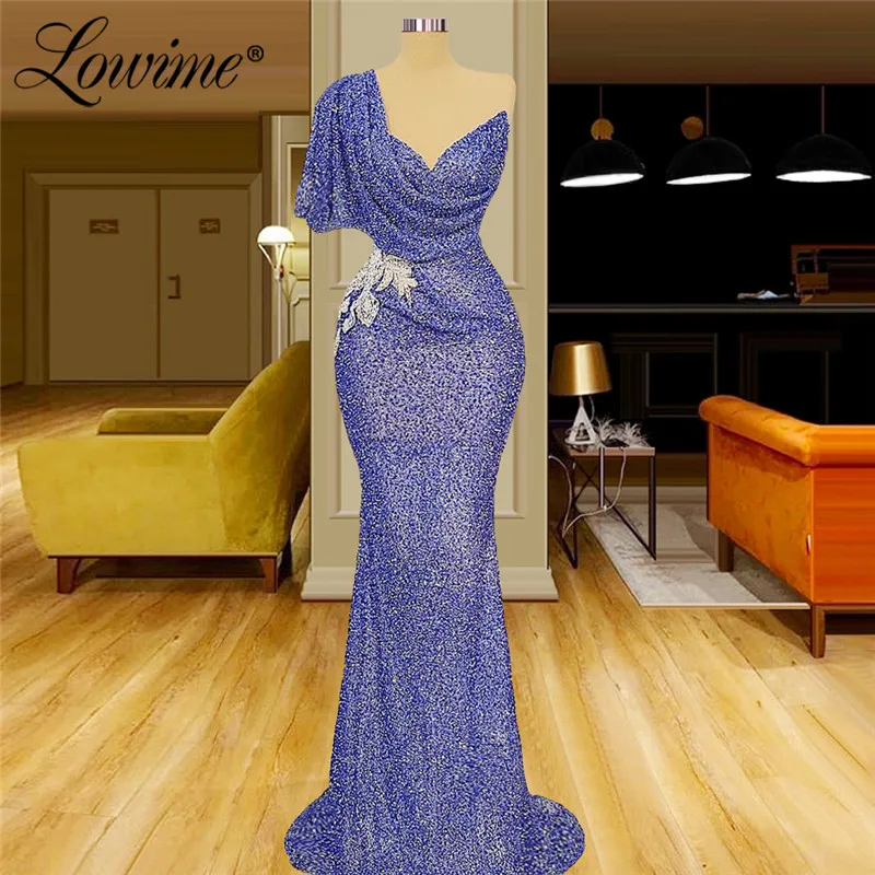 

Lowime Blue Beads Mermaid Evening Gown 2021 Plus Size Applique Beading Long Prom Dresses Arabic Formal Party Dress Vestidos Robe