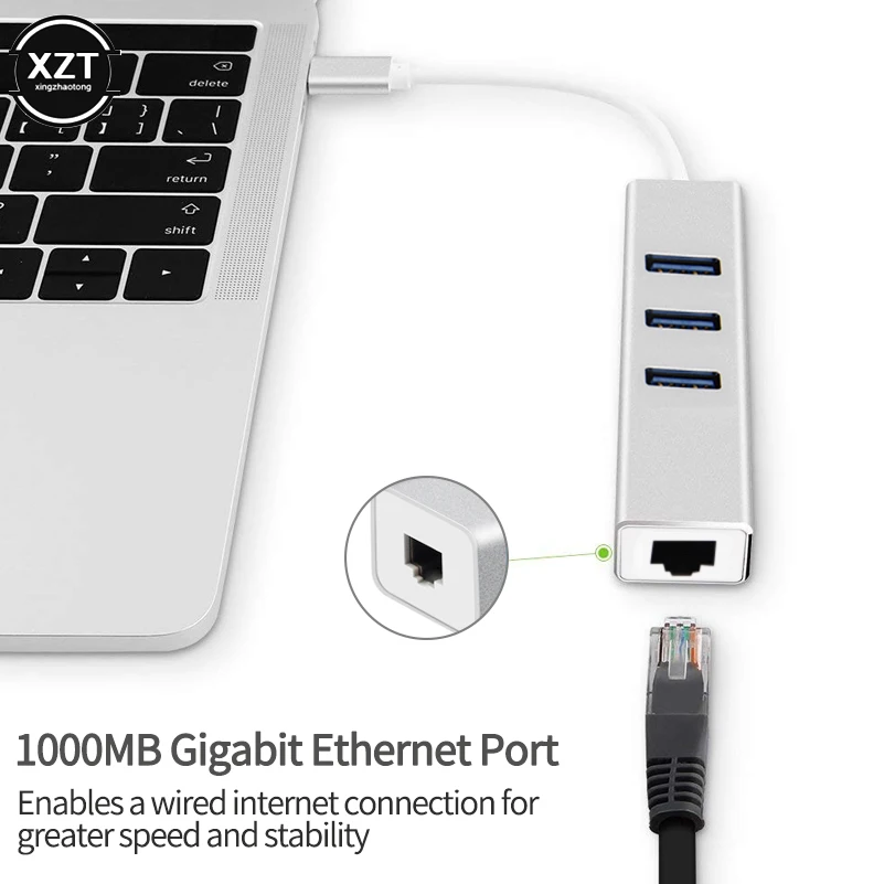 Адаптер Ethernet 3 порта USB C адаптер RJ45 Lan сетевая карта Gigabit Internet для Macbook Pro Android Type Hub |