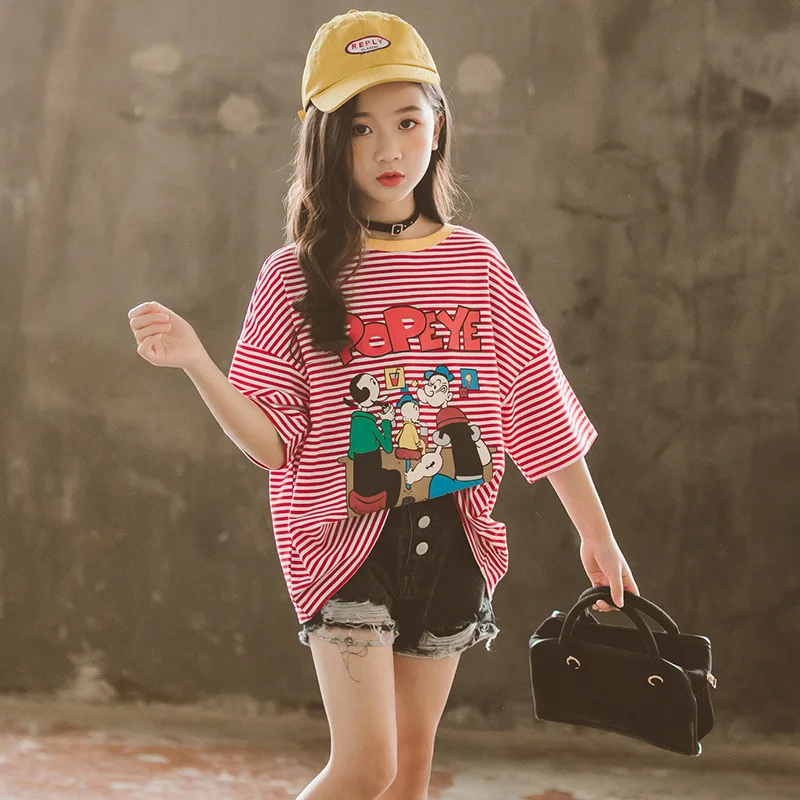 Kids Girls Cartoon Print Striped Summer Tops 8 10 years 2021 New Teen Girls T-shirt
Kids Girls Cartoon Print Striped Summer Tops 8 10 years 2021 New Teen Girls T-shirt