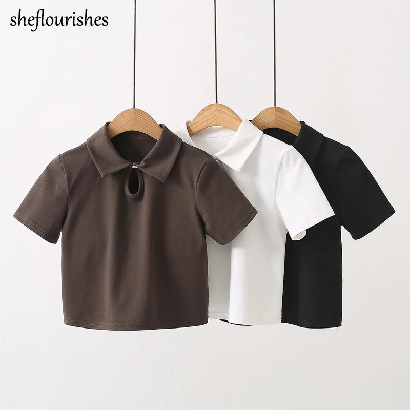 Vintage short sleeve tees korean summer t shirt women turn down collar polo shirts elegant white shirt solid cropped polo 2021
Vintage short sleeve tees korean summer t shirt women turn down collar polo shirts elegant white shirt solid cropped polo 2021