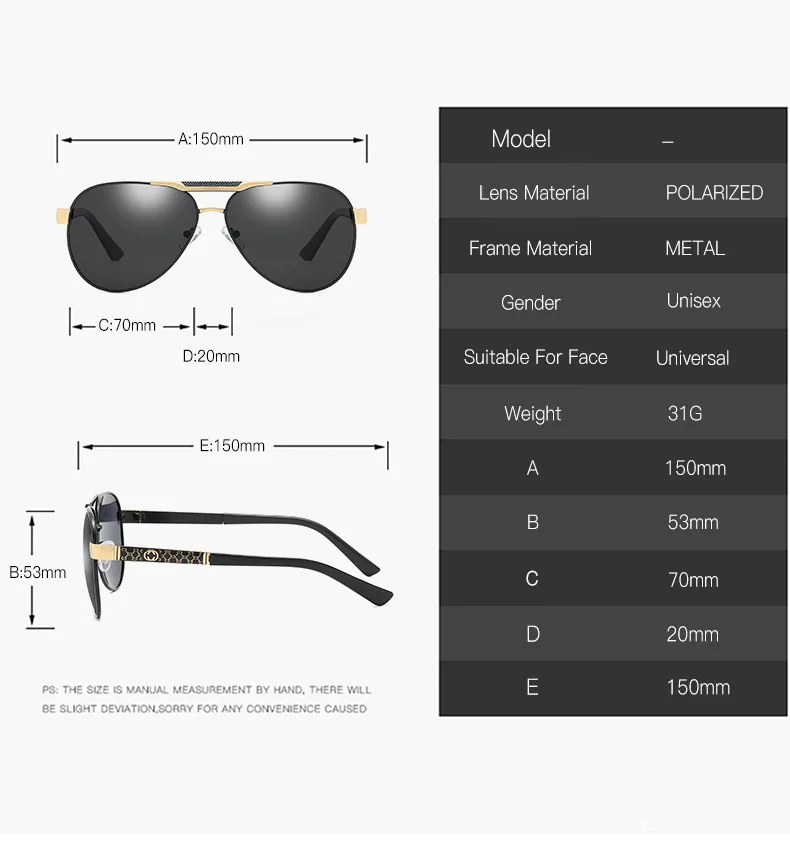Classic Sunglasses Polarized Men Driving Glasses Black Pilot Sunglasses Brand Designer Male Vintage Sunglasses for Men and Women
Classic Sunglasses Polarized Men Driving Glasses Black Pilot Sunglasses Brand Designer Male Vintage Sunglasses for Men and Women