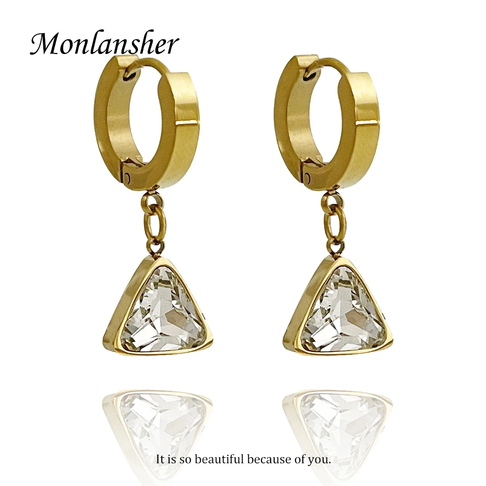 Monlansher Gold Color Stainless Steel Geometric Triangle Zircon Drop Earrings Minimalist Dangle Earrings Jewelry for Women Gift
Monlansher Gold Color Stainless Steel Geometric Triangle Zircon Drop Earrings Minimalist Dangle Earrings Jewelry for Women Gift