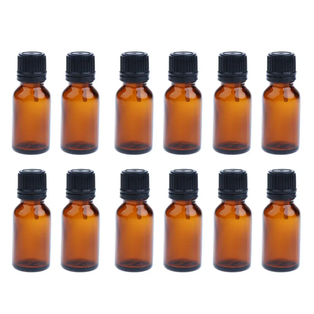 

12pcs Essential Oils Glass Amber Empty Brown Bottles Cosmetic Container with Euro Reducer Dropper - 10ml/ 15ml / 20ml
