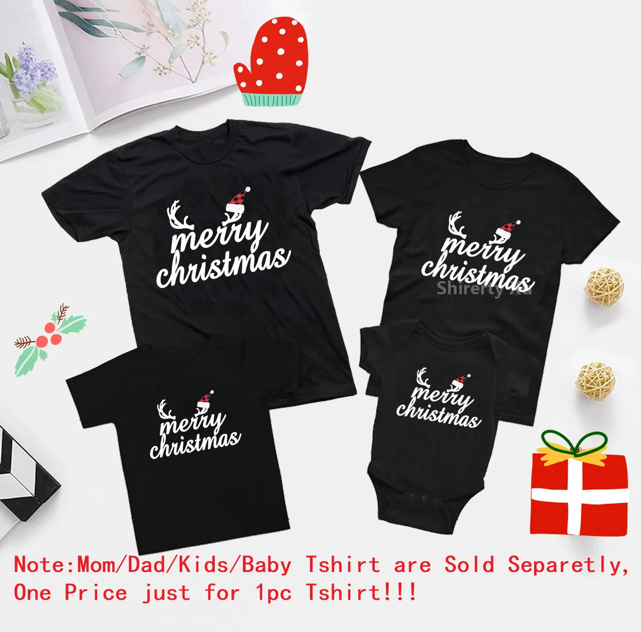 Семейные рубашки с надписью "Merry Christmas" семейная футболка "папа" "Мама и