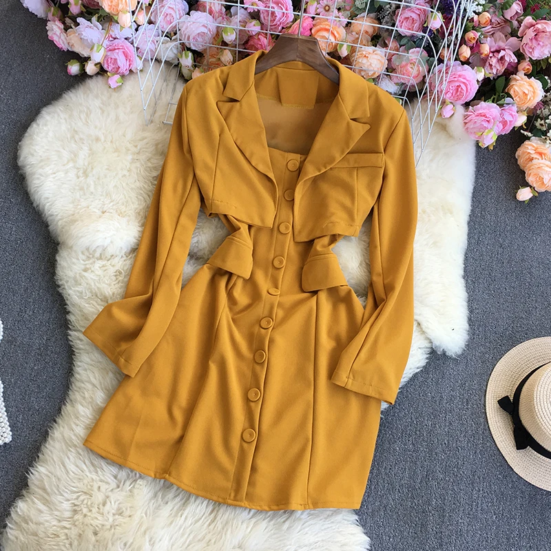 Fitaylor New Spring Autumn Women Fashion Two-piece Suit Long Sleeve Coat Short Tops+slim Buttons High Waist Suspender Dress
Fitaylor New Spring Autumn Women Fashion Two-piece Suit Long Sleeve Coat Short Tops+slim Buttons High Waist Suspender Dress