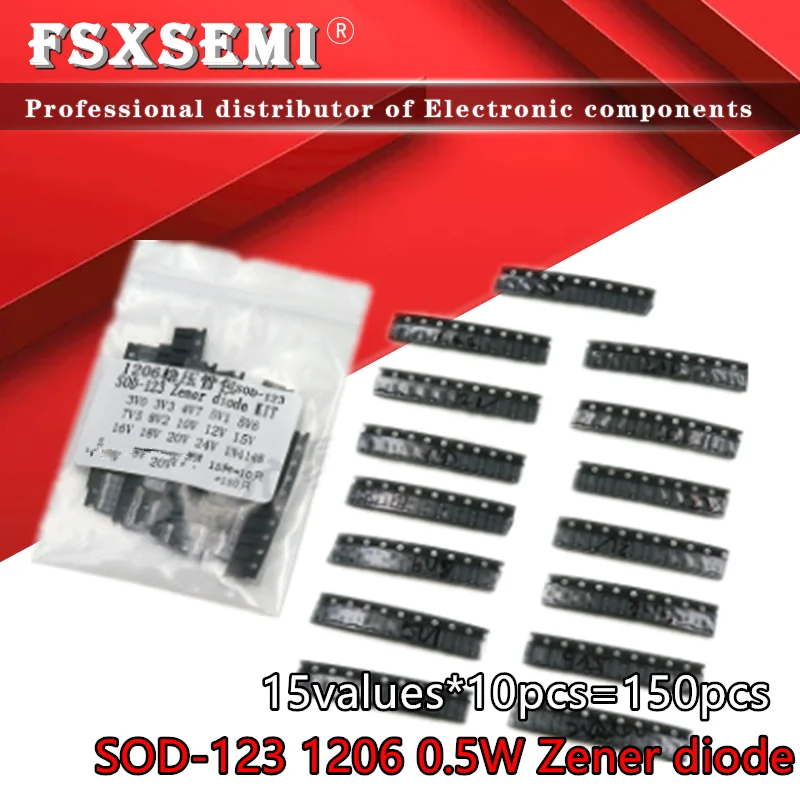 15values*10 pcs=150pcs SOD-123 1206 0.5W Zener diode SMD package KIT 3V~24V 1N4148
15values*10 pcs=150pcs SOD-123 1206 0.5W Zener diode SMD package KIT 3V~24V 1N4148
