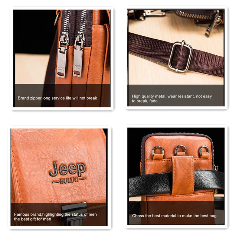 JEEP BULUO Split Leather Waist Packs Men Fanny Belt Fashion Phone Bags Chest Shoulder Male Small Casual Office Bag |