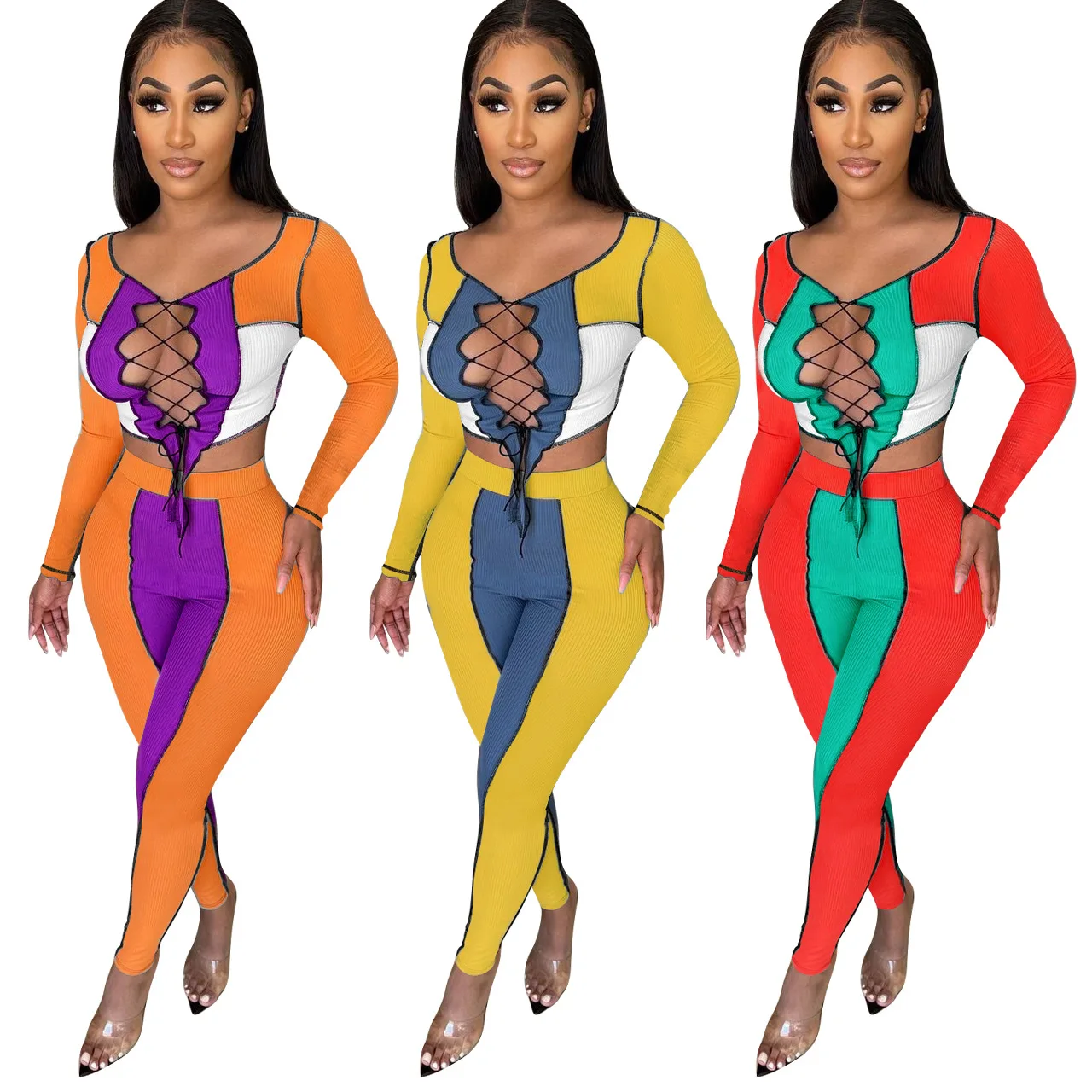 Oluolin Autumn Rib Stitching Woman Sexy Wrap Chest Hollow Drawstring Lace Up Long-sleeved Crop Top Trousers Sports Two Piece Set
Oluolin Autumn Rib Stitching Woman Sexy Wrap Chest Hollow Drawstring Lace Up Long-sleeved Crop Top Trousers Sports Two Piece Set