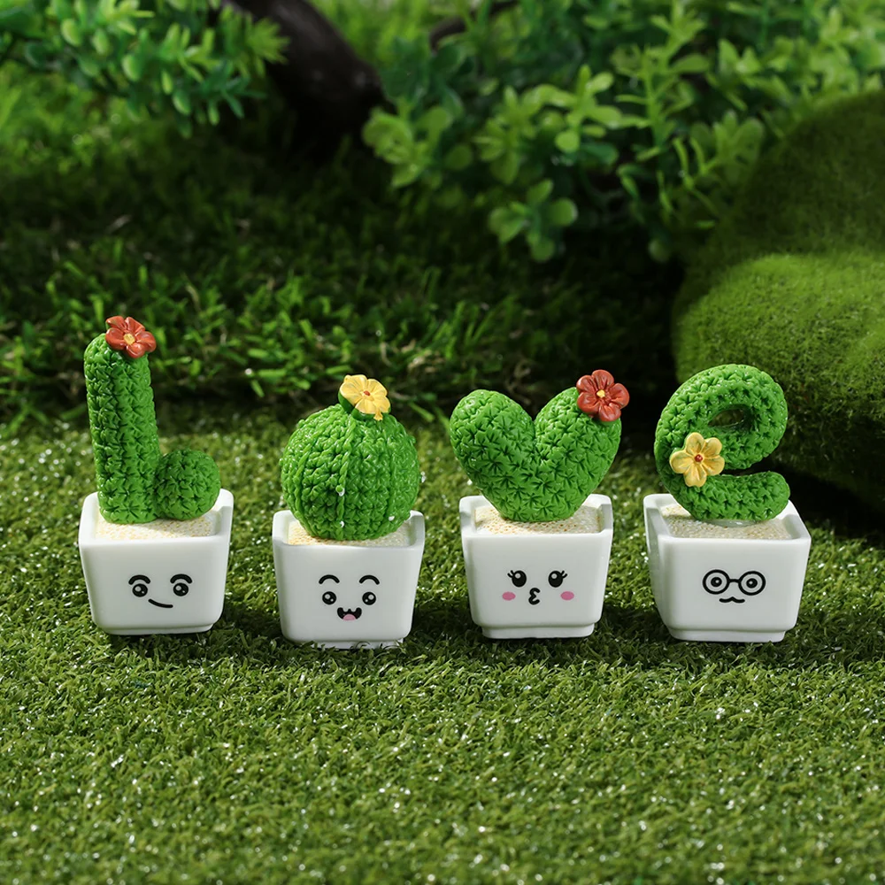 

1/4PCS Resin Cactus Flower Figurines Micro Landscape Figurine Ornaments Cactus Miniatures Fairy Garden Dollhouse Decor Supply