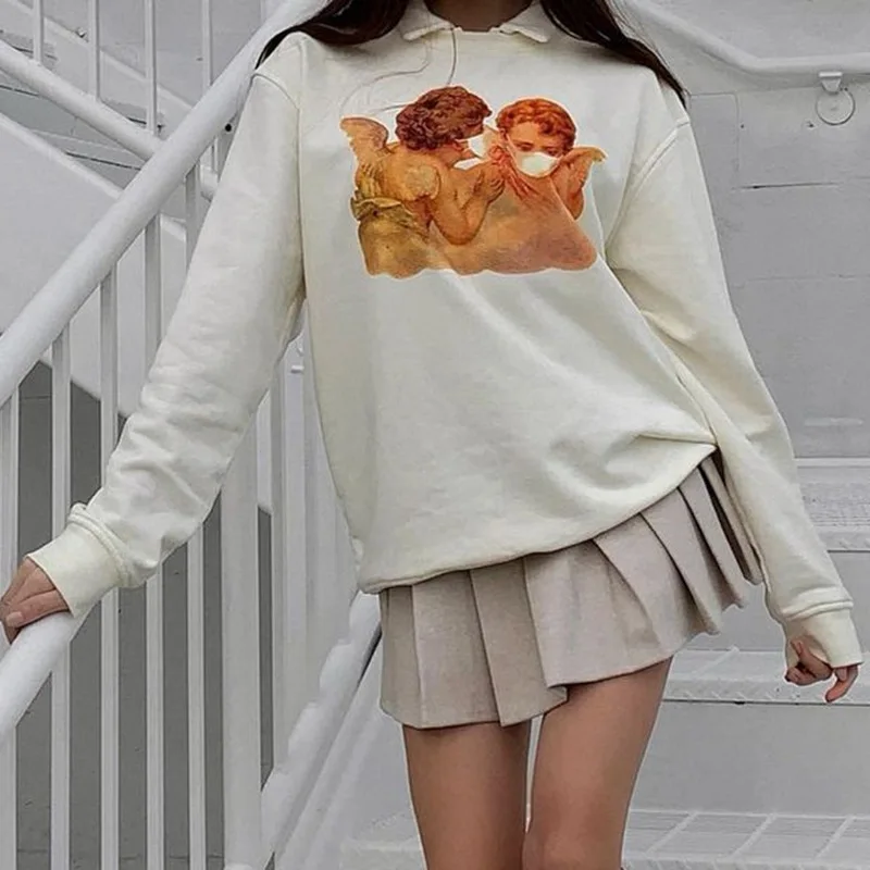 Apricot Angel Print Crewneck Sweatshirt Women Long Sleeve Loose Pullovers Clothes for Teens Thin Fall Winter French Streetwear
Apricot Angel Print Crewneck Sweatshirt Women Long Sleeve Loose Pullovers Clothes for Teens Thin Fall Winter French Streetwear