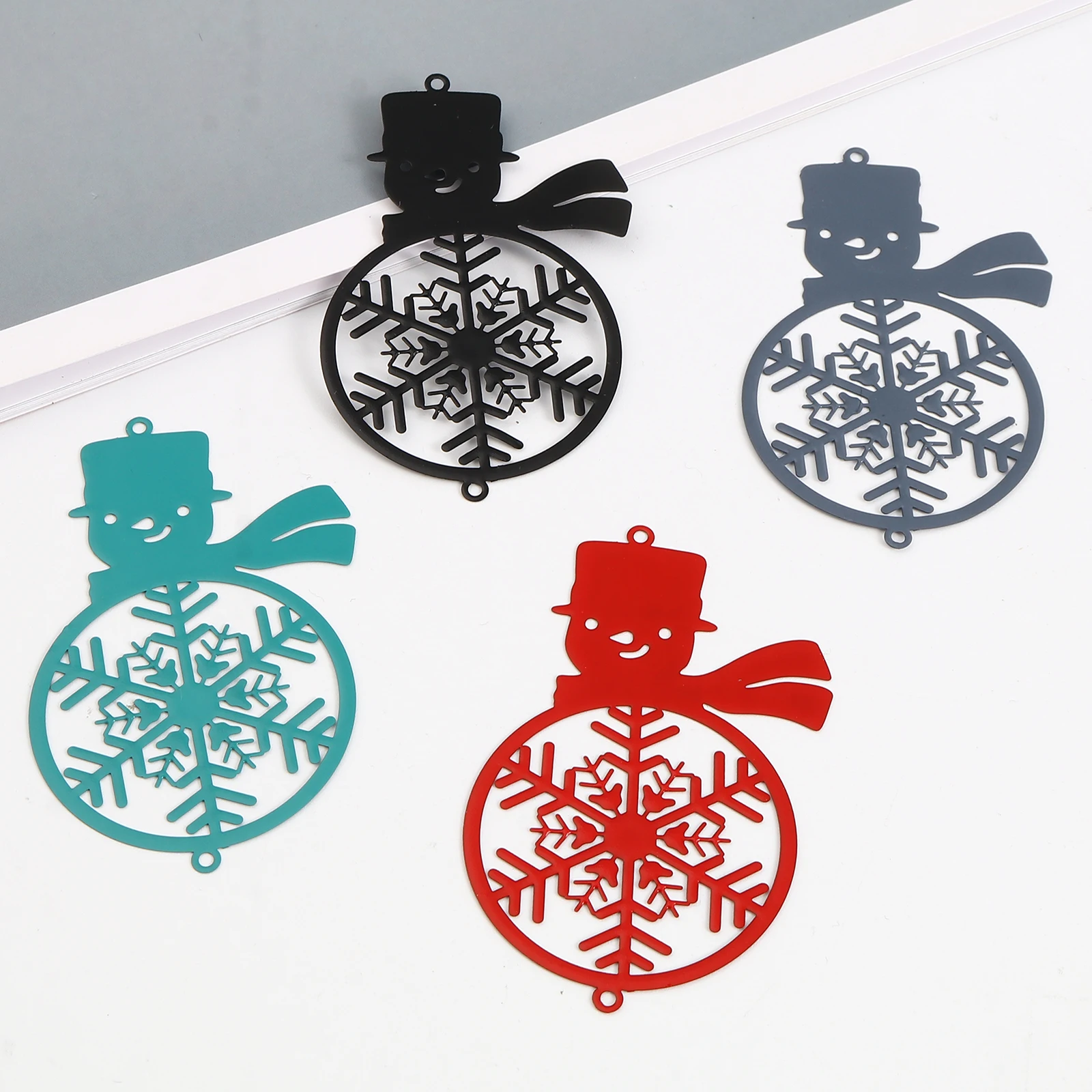 

5 PCs Matel Christmas Snowman Filigree Stamping Connectors Painted Hollow Snowflake Connector For DIY Earring Jewelry Finding