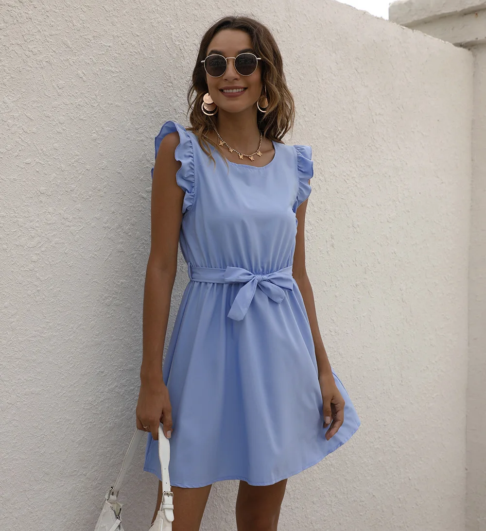 Women Summer Solid Color Bandage Ruffles A-Line Dresses Robe Femme O-Neck Sleeveless Slim Y2K Dress For Woman Vestido De Mujer
Women Summer Solid Color Bandage Ruffles A-Line Dresses Robe Femme O-Neck Sleeveless Slim Y2K Dress For Woman Vestido De Mujer