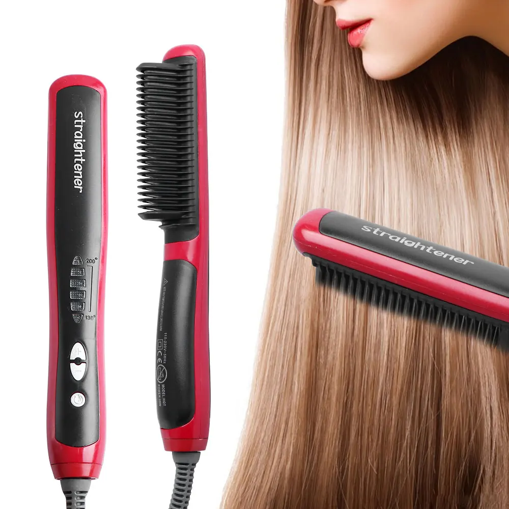Professional Hair Straightener Comb Durable Electric Straight Brush Fast Heated Ceramic Straightening Styler Tool |