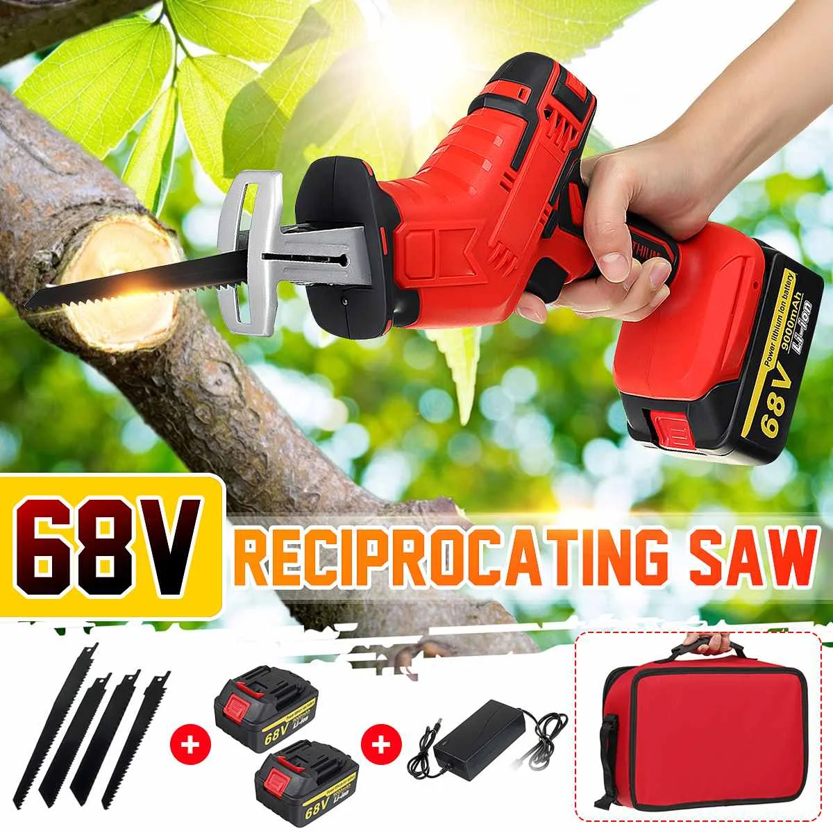 68V 9000mah Electric Reciprocating Saw Outdoor Woodworking Cordless Portable Saw Wood Metal Cutting Electric Saw Cutting Tools
68V 9000mah Electric Reciprocating Saw Outdoor Woodworking Cordless Portable Saw Wood Metal Cutting Electric Saw Cutting Tools