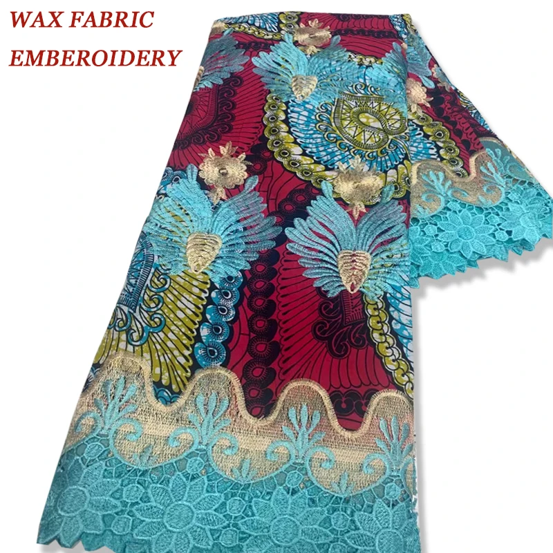 2021 Pretty Embroidery African Ankara Wax Fabric With Lace Nigeria Women Print Cloth For Sewing Party Dress French Cotton Fabric 
2021 Pretty Embroidery African Ankara Wax Fabric With Lace Nigeria Women Print Cloth For Sewing Party Dress French Cotton Fabric