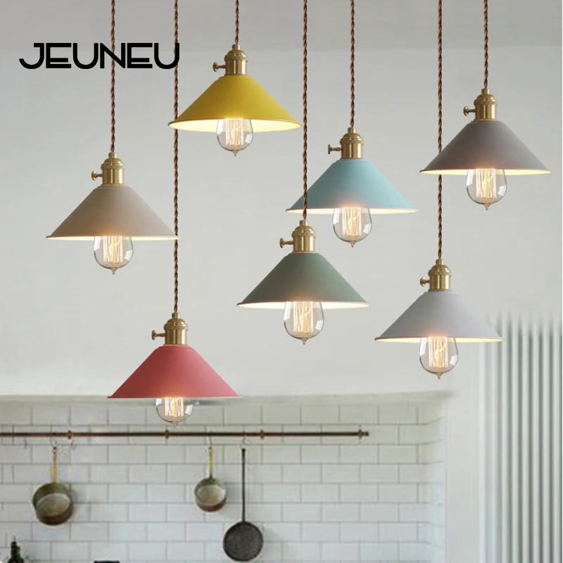 Loft Modern Pendant Light LED E27 Industrial Iron Hanging Lamp with 7 Colors for Living Room Bedroom Restautant Cafe Study Shop | Лампы и