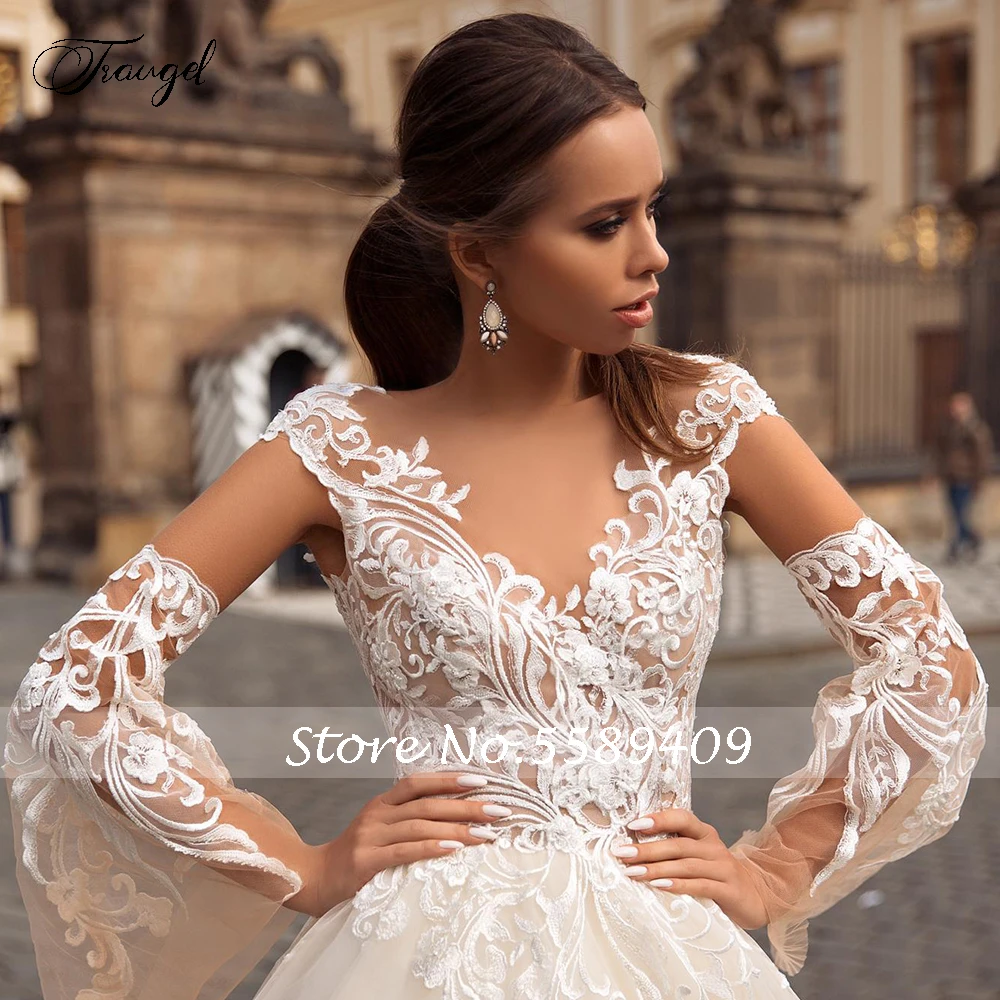 Traugel Vestido De Novia Long Flare Sleeve Lace Vintage Wedding Dresses Sexy Backless Applique Chapel Train A Line Bridal Gown
Traugel Vestido De Novia Long Flare Sleeve Lace Vintage Wedding Dresses Sexy Backless Applique Chapel Train A Line Bridal Gown