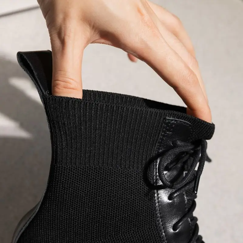 ALLBITEFO genuine leather+knitting brand high heels women boots thick heels ankle boots for women autumn party women heels 
ALLBITEFO genuine leather+knitting brand high heels women boots thick heels ankle boots for women autumn party women heels