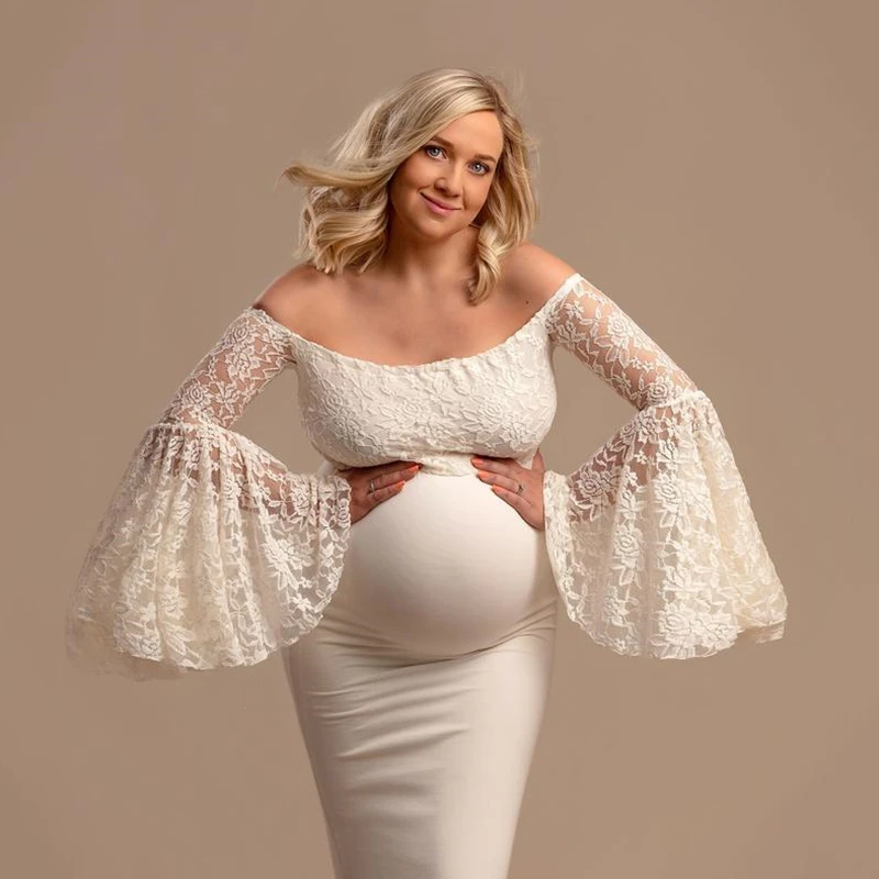 White Trumpet Sleeves Maternity Dresses For Photo Shoot Lace+Cotton Pregnant Women Ruffles Maxi Gowns Photography Props Clothing
White Trumpet Sleeves Maternity Dresses For Photo Shoot Lace+Cotton Pregnant Women Ruffles Maxi Gowns Photography Props Clothing