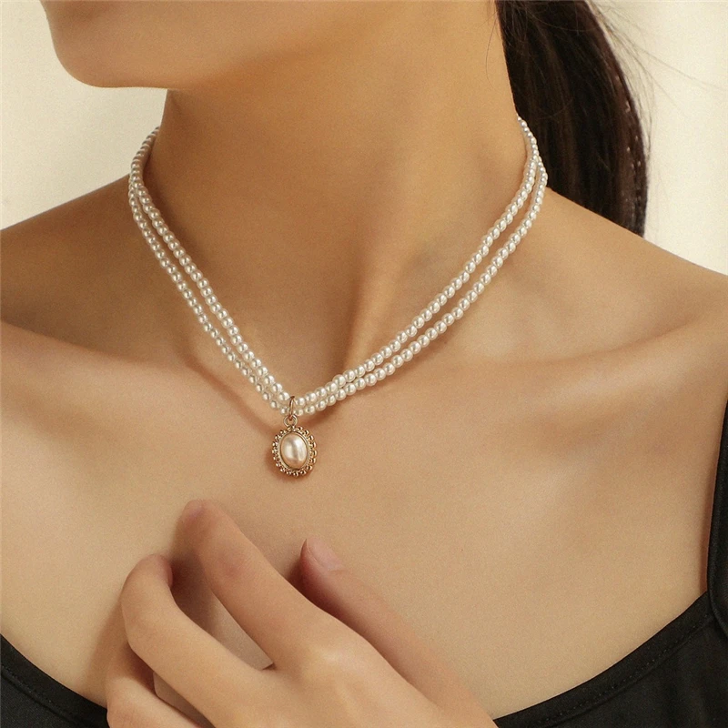 2021 Double Layered Pearl Pendent Necklace vintage for Womens girls Elegant Neck Chain retro Fashion Pearl Choker Collar Jewelry
2021 Double Layered Pearl Pendent Necklace vintage for Womens girls Elegant Neck Chain retro Fashion Pearl Choker Collar Jewelry