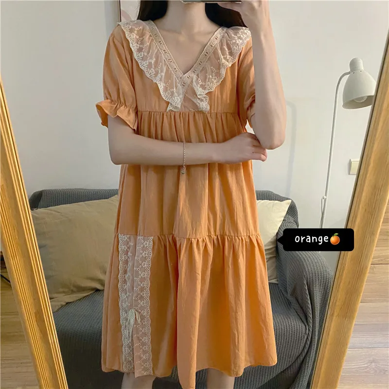 CBAFU summer short sleeve lace patchwork sexy nightgowns women sweet cotton home clothes sleepwear midi dress homewear M932
CBAFU summer short sleeve lace patchwork sexy nightgowns women sweet cotton home clothes sleepwear midi dress homewear M932