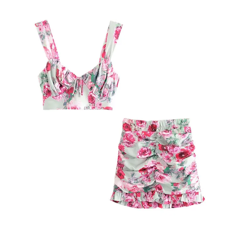 European and American Women's Holiday Wind Print Set 2020 Summer New Ins Super-fire Slings and Pleated Wood Ear Skirt DLTZ008
European and American Women's Holiday Wind Print Set 2020 Summer New Ins Super-fire Slings and Pleated Wood Ear Skirt DLTZ008