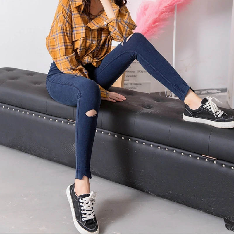 High elasticity jeans knee holes Mid Waist Women Elastic Trousers For Girls pencil pants 9-PDSX-TX
High elasticity jeans knee holes Mid Waist Women Elastic Trousers For Girls pencil pants 9-PDSX-TX
