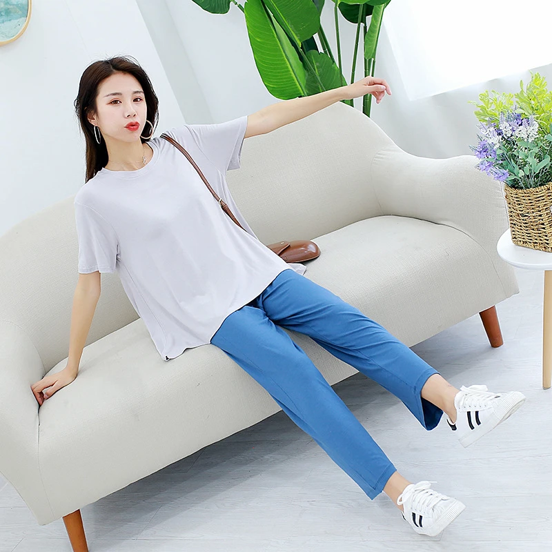 Pajamas home service cotton women's thin short-sleeved trousers suit 2PC loose casual can be worn outside camison sexy mujer
Pajamas home service cotton women's thin short-sleeved trousers suit 2PC loose casual can be worn outside camison sexy mujer