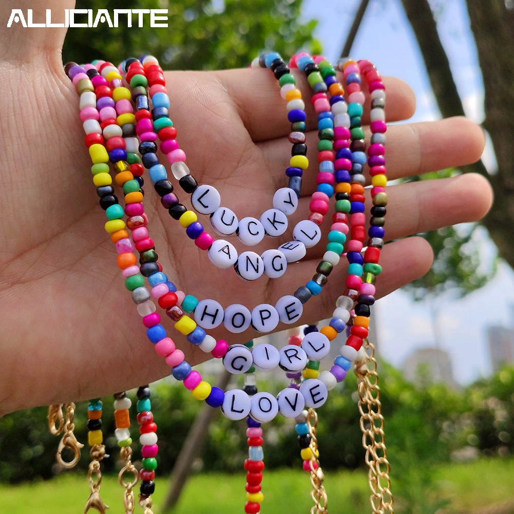 Boho Handmade Diy Letters Rainbow Beaded Necklace For Women Colorful Rice Beads Clavicle Chain Necklace Summer Beach Jewelry
Boho Handmade Diy Letters Rainbow Beaded Necklace For Women Colorful Rice Beads Clavicle Chain Necklace Summer Beach Jewelry