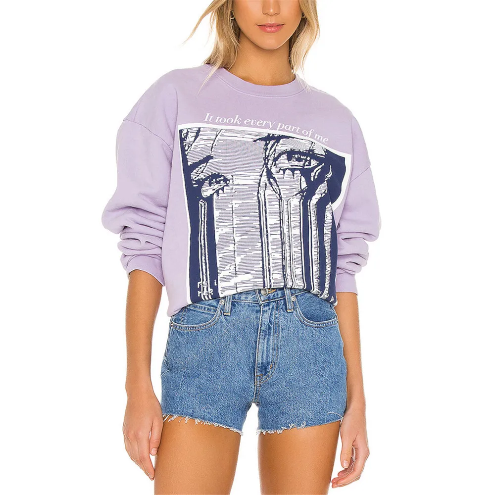 2021 Women Purple Loose Pullover Casual Abstract Printing Round Collar Long Sleeve Tops Warm Spring Autumn Sweatshirt Plus Size
2021 Women Purple Loose Pullover Casual Abstract Printing Round Collar Long Sleeve Tops Warm Spring Autumn Sweatshirt Plus Size
