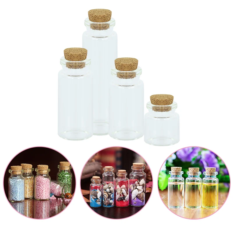 

5pcs/set Clear Glass Wishing Bottles Transparent With Cork Stopper Small Empty Glass Vial Reusable Jar Container Home Decoration