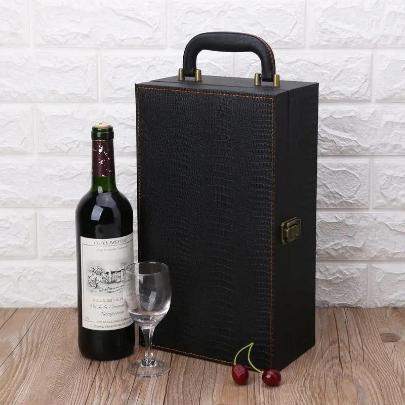 

Кожаная коробка для винных бутылок, роскошная сумка, 2 сумки-переноски для красного вина, шампанского, Дорожный Чехол, органайзер, подарок